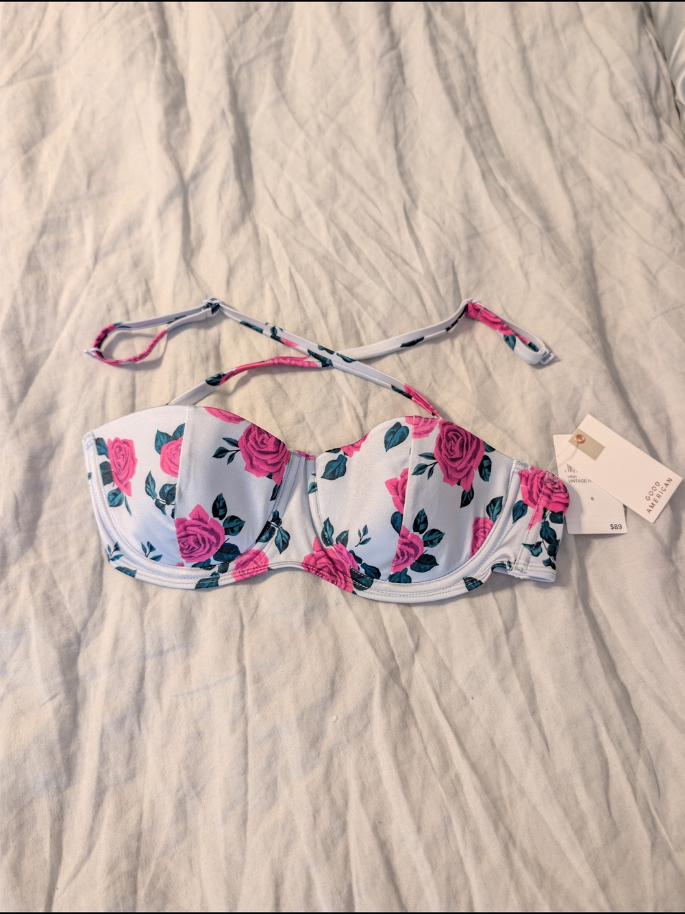 NWT Good American Satin Underwire Bikini Top Vintage Rose Size S